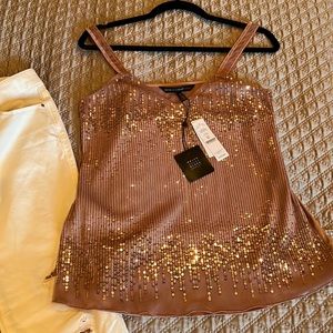 White House Black Market Rose Gold Sequin blouse, size XS, never worn